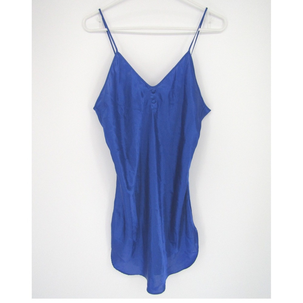 Blue Vintage Chemise Medium Satin Nightgown Lingerie Bride 90s Y2K Silky Slip